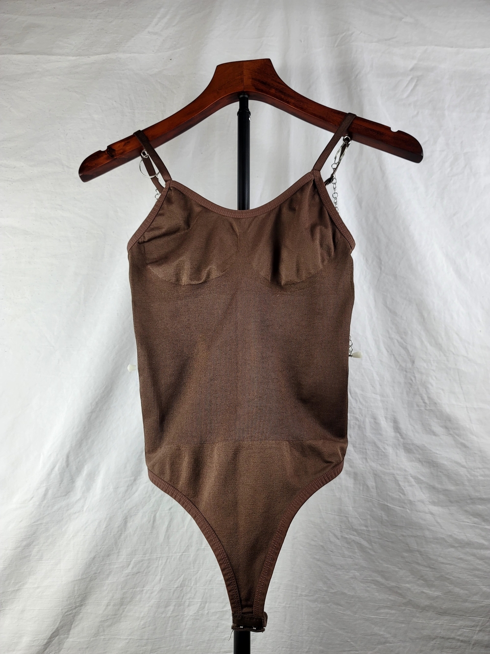 NWT Chocolate Brown Ribbed Thong Bodysuit W/ Chain Straps - S